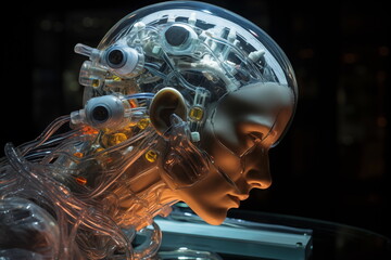 Wall Mural - ai (artificial intelligence) concept. human and technology. digital transformation concept. wide ima