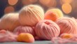 peaches and yarn in peach fuzz color close up peach fuzz color concept colour trend 2024 pantone peach fuzz 13 1023