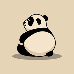 Cute panda is sitting with his back. Simple flat icon in retro style