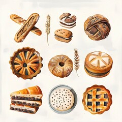 Wall Mural - Assorted cakes including chocolate, cookies, and pastries, beautifully arranged in white and brown shades, perfect for indulging alone or sharing Sweet treats for any occasion, from snacks to breakfas