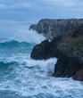 Maritime storm on the coast of Cué, around Antilles beach. Cantabrian Sea. Council of LLanes. Asturias. Spain. Europe