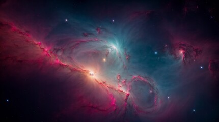 Wall Mural - luminous nebula swirling with reds and blues and dazzling stars
