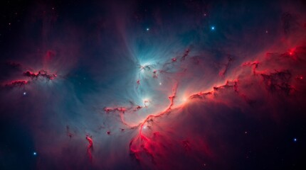 Wall Mural - nebula alive with blues, reds, and shimmering stars in space