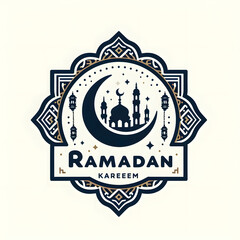 Wall Mural - Ramadan kareem decorative logo design, Mosque silhouette, Lanterns