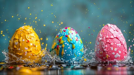 Wall Mural - Colorful Easter egg paint splash, a dynamic and joyful explosion of Easter spirit, AI Generative