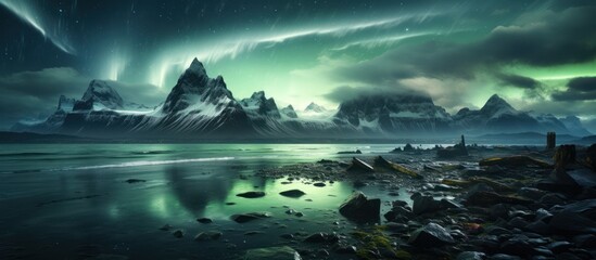 Aurora borealis over the frosty forest