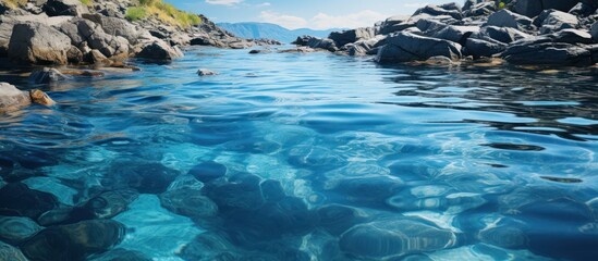 Wall Mural - Blue water of mountain river stream