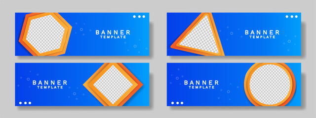 Abstract blue gradient and orange color banners. Business set banner template.