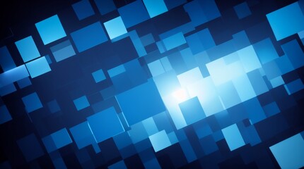 Wall Mural - blue squares shimmer softly in a dark digital environment
