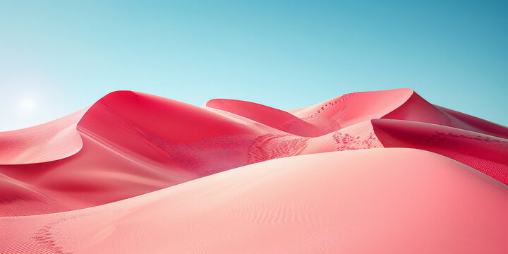 pink sand dunes in the desert on blue sky background, appropriate for travel magazines, blog headers, website backgrounds, or desert themed contras designs.banner