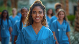 Fototapeta  - Zukunft des Gesundheitswesens: Junge Medizinstudentinnen in Uniform