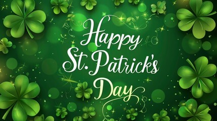 Wall Mural - hand lettering of Happy St. Patrick's day. Greeting card background. saint patrick's day calligraphy with copy space