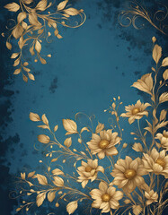 Beautiful golden flowers on a blue background, with an empty middle.