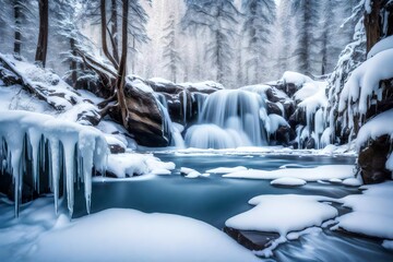 Wall Mural - waterfall in the mountains  generated by AI technology