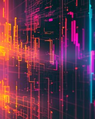 Wall Mural - glowing neon lines digital data visualization vibrant abstract reflections