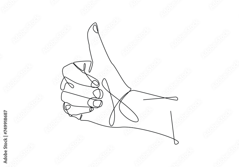 Continuous Vector one line drawing of Thumb up, Hand showing thumb up ...