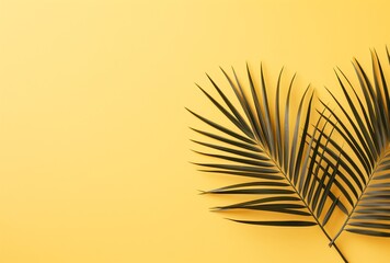 Wall Mural - two palm leaves in a yellow background with copy space