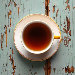 Wall Mural - Tea in cup with plate isolated on simple background with shadow. Teacup and saucer top view. Cup of tea bird's eye view