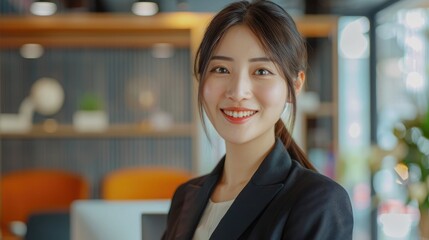 smile beautiful business asian woman suit working office desk computer. Small business sme people employee freelance online start up marketing asian designer telemarket successful banner