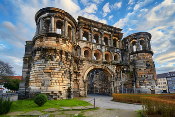 Wall Mural - Amazing view of famous Porta Nigra (Black gate) - ancient Roman city gate in Trier, Germany. UNESCO World Heritage Site