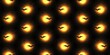 Bats on background of full moon in night sky. AI seamless pattern. Black yellow illustration for Halloween decoration.
