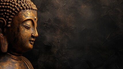 Serene golden Buddha statue on a textured background