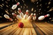 Bowling strike hit with fire explosion. Concept of success