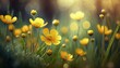 yellow flowers in meadow buttercup flower in spring flowering meadow