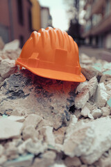 Poster - yellow helmet on a work site