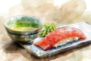 Wall Mural - Classic Japanese sushi featuring a slice of fresh tuna