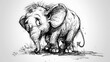 © Sascha - Frazzled Elephant Ink Cartoon. Generative AI