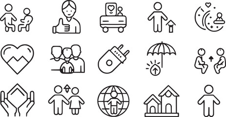 Wall Mural -  Care, awareness, safety, support, parenthood, Child care icons set vector collections. 