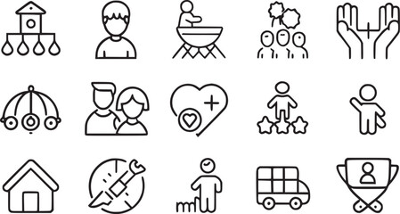 Sticker -  Care, awareness, safety, support, parenthood, Child care icons set vector collections. 