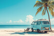 © Patcharaphon - Ready for summer travel. Van and beach bed at the sea. Summer and holiday, road trip concept