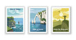 © DesignerThc - Christ the Redeemer, Rio de Janeiro, Brazil. Cliffs of Étretat, France. Cliffs of Moher, Ireland - Set of 3 Vintage Travel Posters. Vector illustration. High Quality Prints