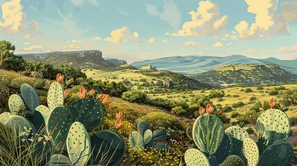 Wall Mural - desert of Texas with cactus landscape - AI Generated