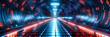 Sci-Fi Tunnel Vision, Futuristic Corridor Illuminated by Neon Lights, Space Travel Concept