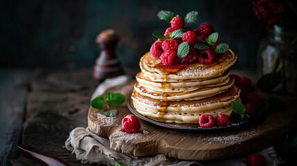 Amazing and delicious fruit pancakes for advertising