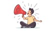 © Ziyan Yang - Do not forget something important loudspeaker banner to remind it a community. Flat line vector illustration of cute man sitting alone and shouting with red megaphone. Announcement or alert on white