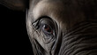 Close up of elephant eye and wrinkled skin on black background