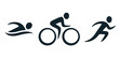© sudowoodo - Triathlon activity icons: swimming, bicycle, running. Simple sports pictogram set. Isolated vector logo.