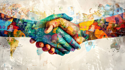 Wall Mural - Colorful artistic handshake on abstract background