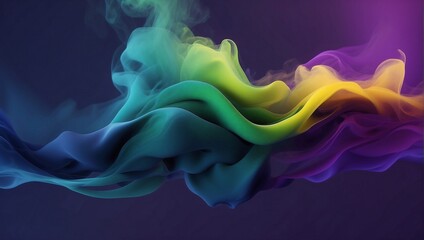 Wall Mural - Colorful smoke on black background. Abstract gradient smoky waves with blue, purple, green and yellow. Elegant soft wave banner