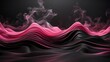Gradient pink and black smoky waves in the dark background. Colorful 3D abstract background with waves. 