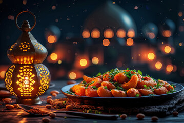 Wall Mural - Arabic Lantern with dates fruit on plate