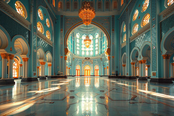 Wall Mural - Large, ornate building mosque with a blue and gold color scheme