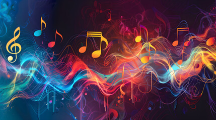 Poster - Colorful abstract music background with dynamic waves and notes