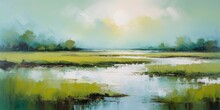Calming Combination Of A Marsh Landscape And Soft, Green Hues