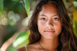 Hawaiian girl portrait, teenage model, brunette hair, happy face