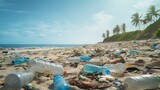 Fototapeta  - Plastic waste piles on beaches 